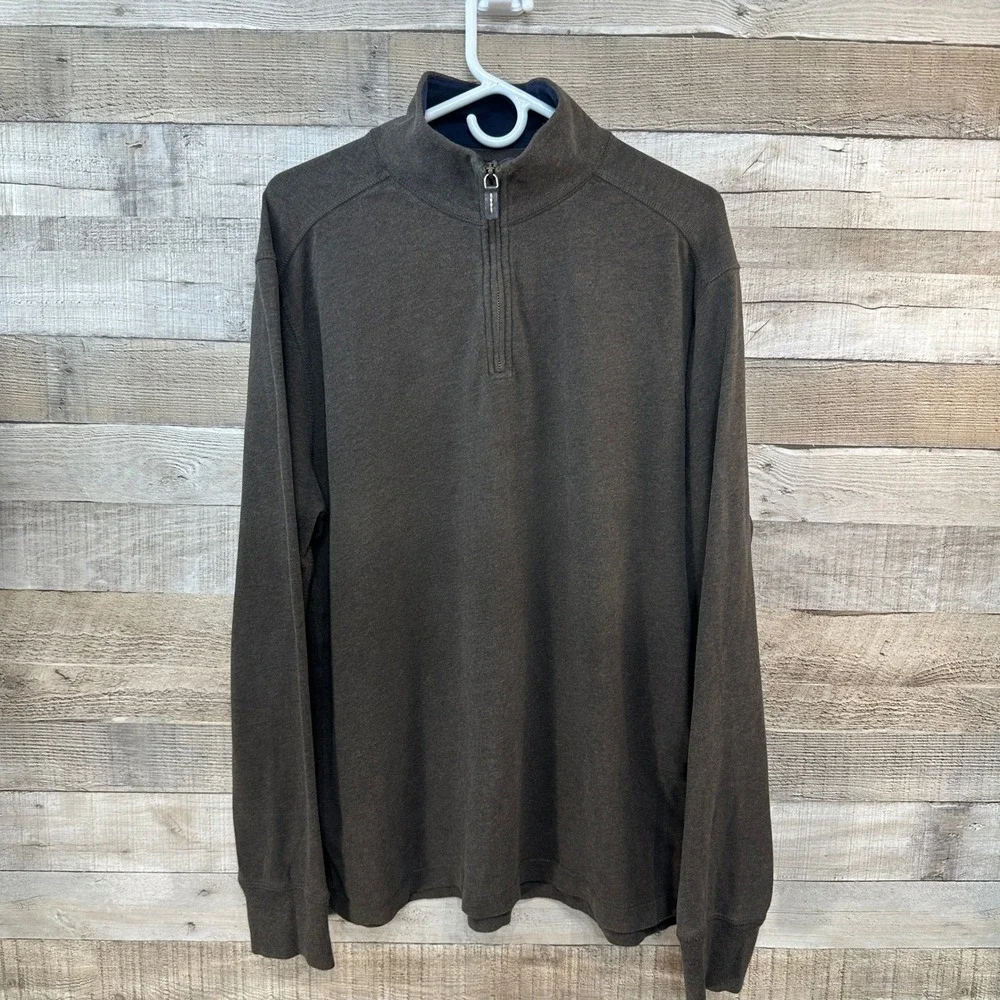 J Crew Mens‎ Heathered Brown 1/2 Zip Mock Collar Pullover Sweater XL Large